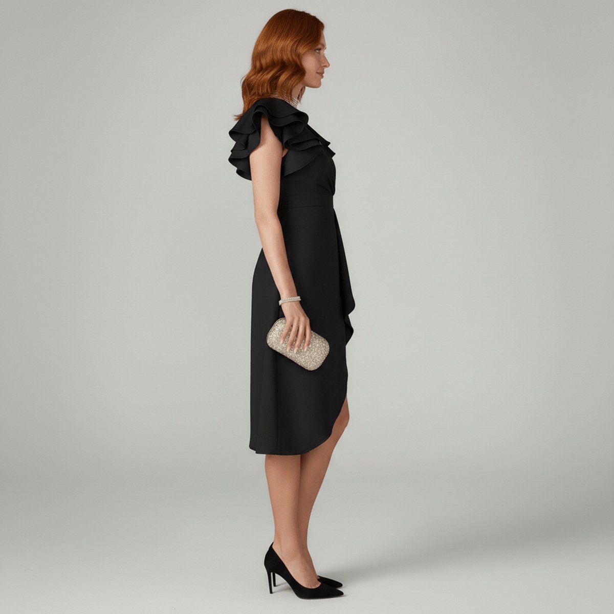 Women's Ruffle-Sleeve V-Neck Wrap Mother of the Bride Dress