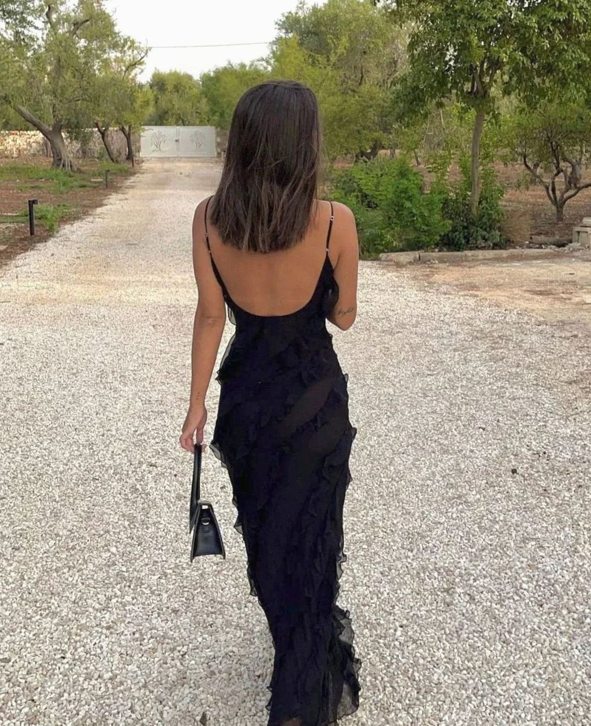 Women's Ruffled Spaghetti-Strap Maxi Formal Gown Christmas Party Dress