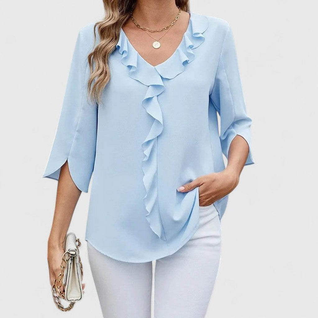 Women's Ruffled V-Neck Flared Chiffon Blouse