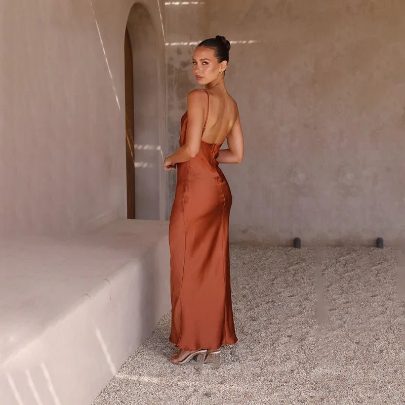 Women's Satin Backless Maxi Dress with High Slit