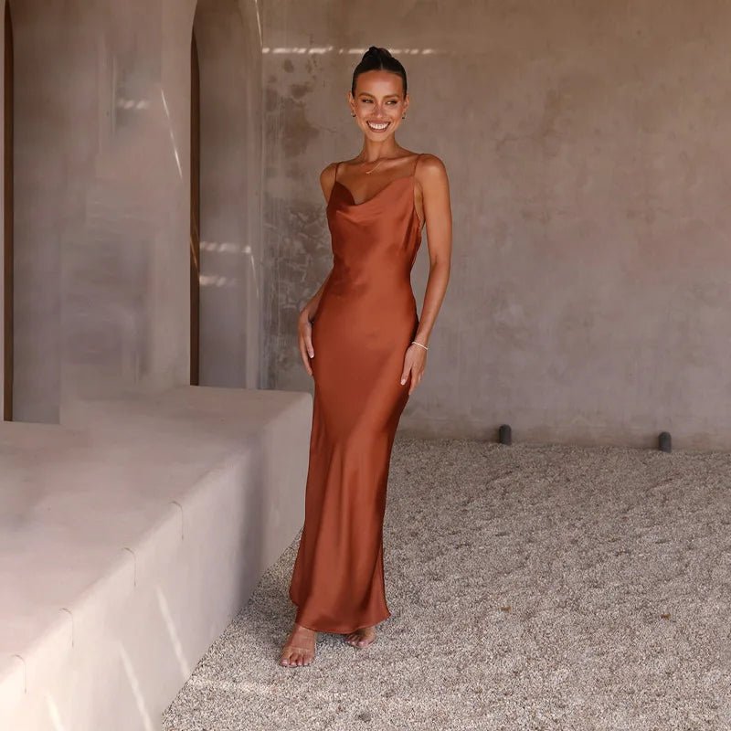 Women's Satin Backless Maxi Dress with High Slit