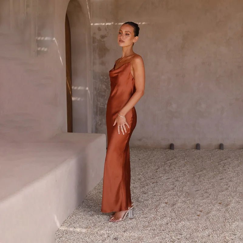 Women's Satin Backless Maxi Dress with High Slit