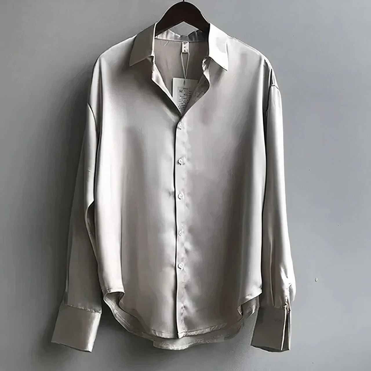 Women's Satin Button-Down Long-Sleeve Collared Blouse - Gray