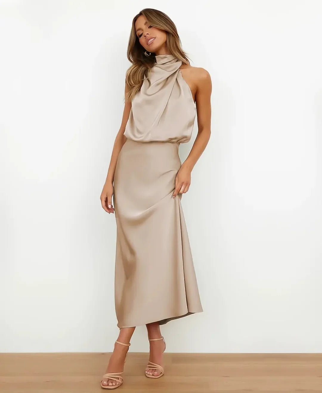 Women's Satin Halter Midi Dress