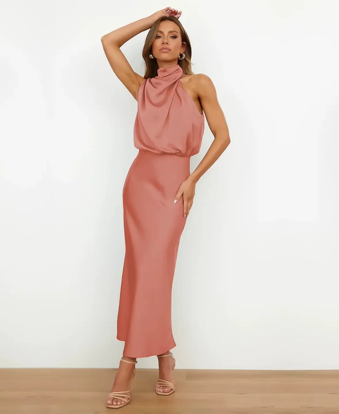 Women's Satin Halter Midi Dress