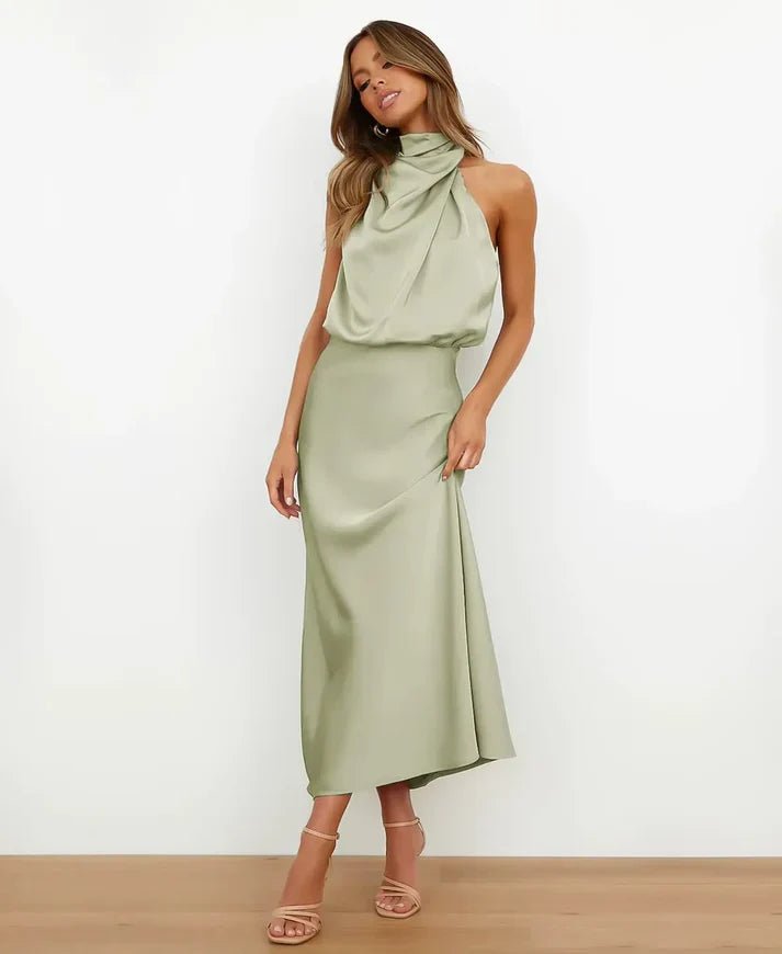 Women's Satin Halter Midi Dress - Lichtgroen