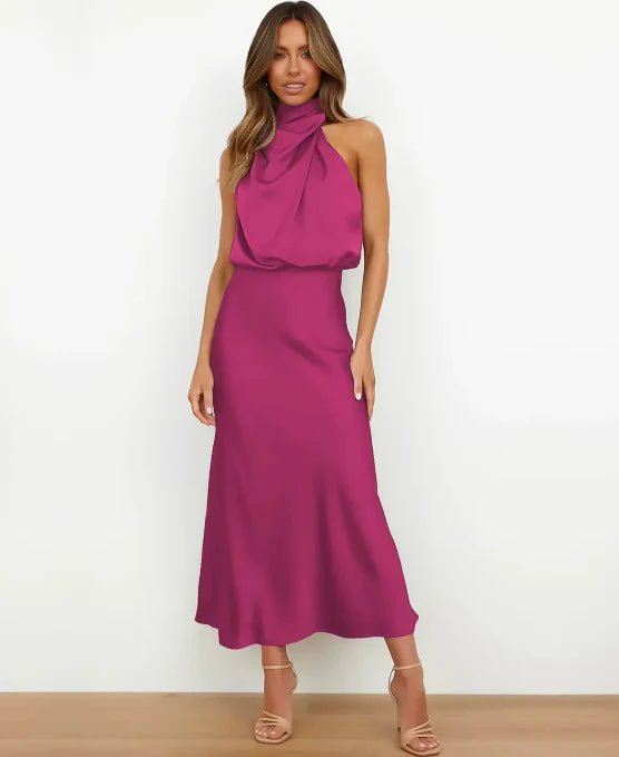 Women's Satin Halter Midi Dress