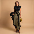 Women's Satin Lace-Trim Asymmetric Maxi Skirt Lace Dress - Green