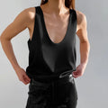 Women's Satin Plunging U-Neck Relaxed-Fit Tank Top - Black