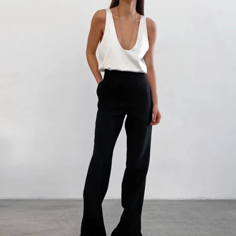 Women's Satin Plunging U-Neck Relaxed-Fit Tank Top