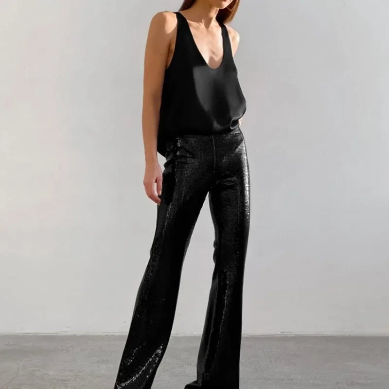 Women's Satin Plunging U-Neck Relaxed-Fit Tank Top