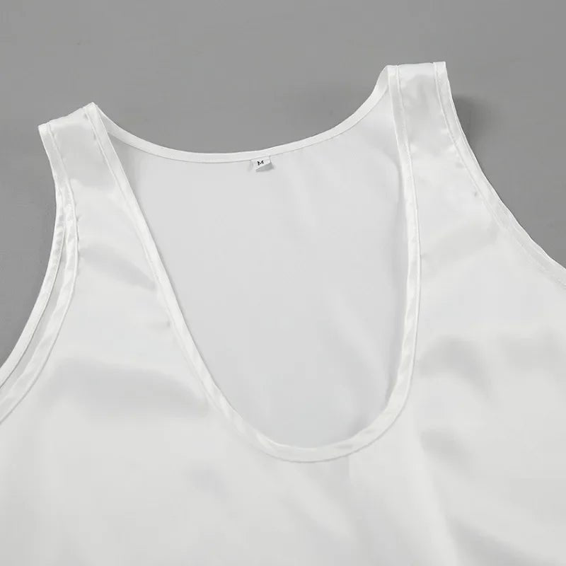 Women's Satin Plunging U-Neck Relaxed-Fit Tank Top