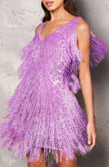 Women's Sequin Fringe A-Line Mini Cocktail Dress - Purple