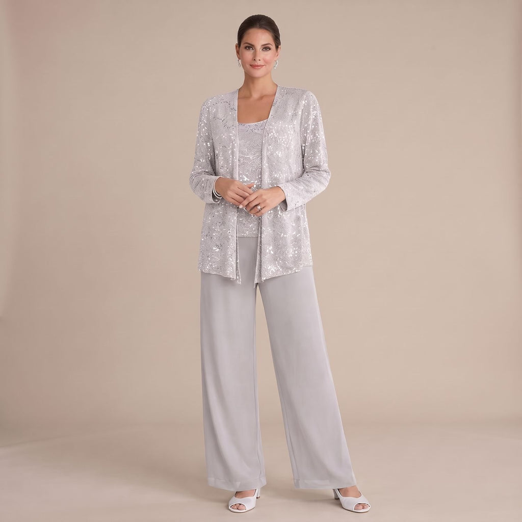 Women's Sequined Three-Piece Wide-Leg Pantsuit