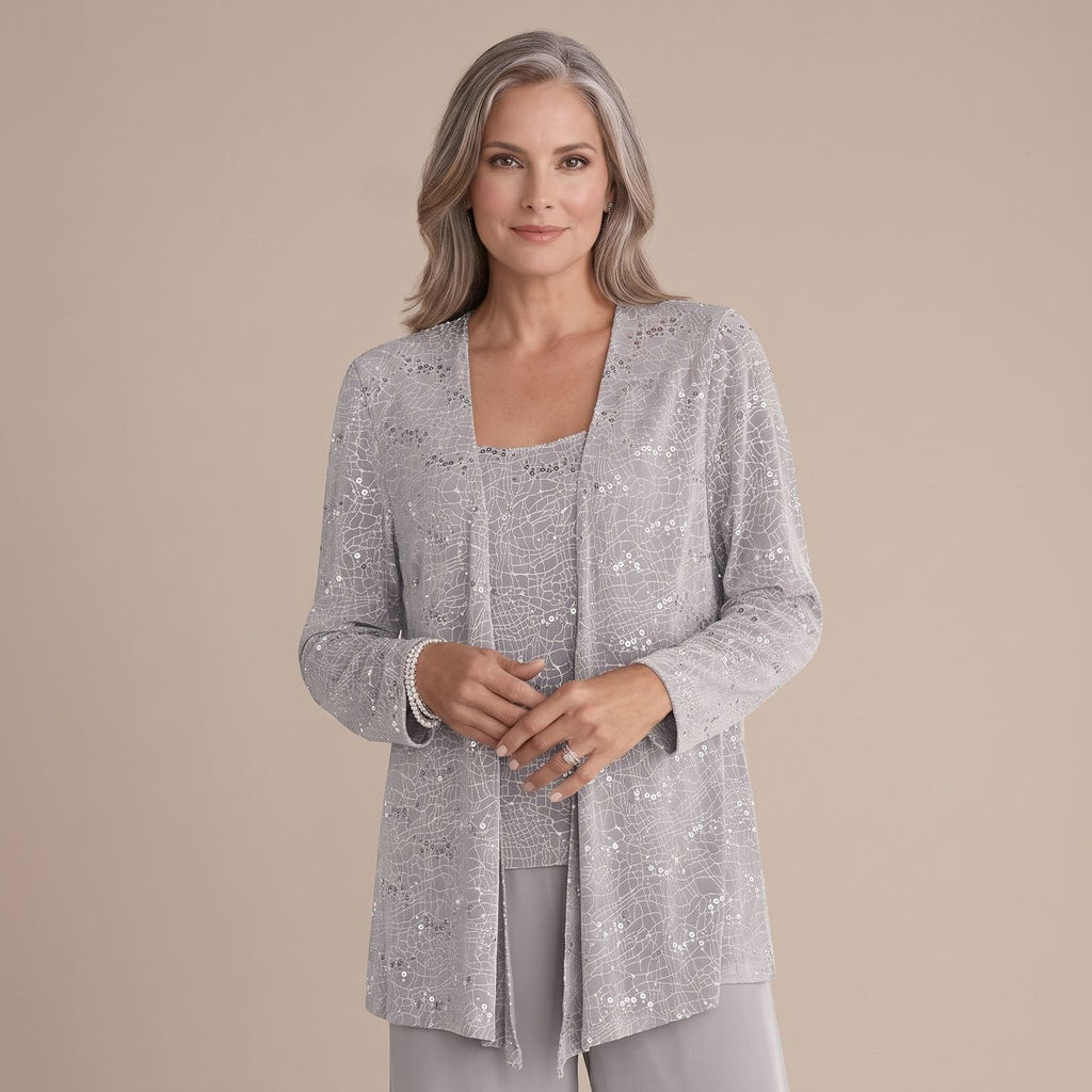 Women's Sequined Three-Piece Wide-Leg Pantsuit