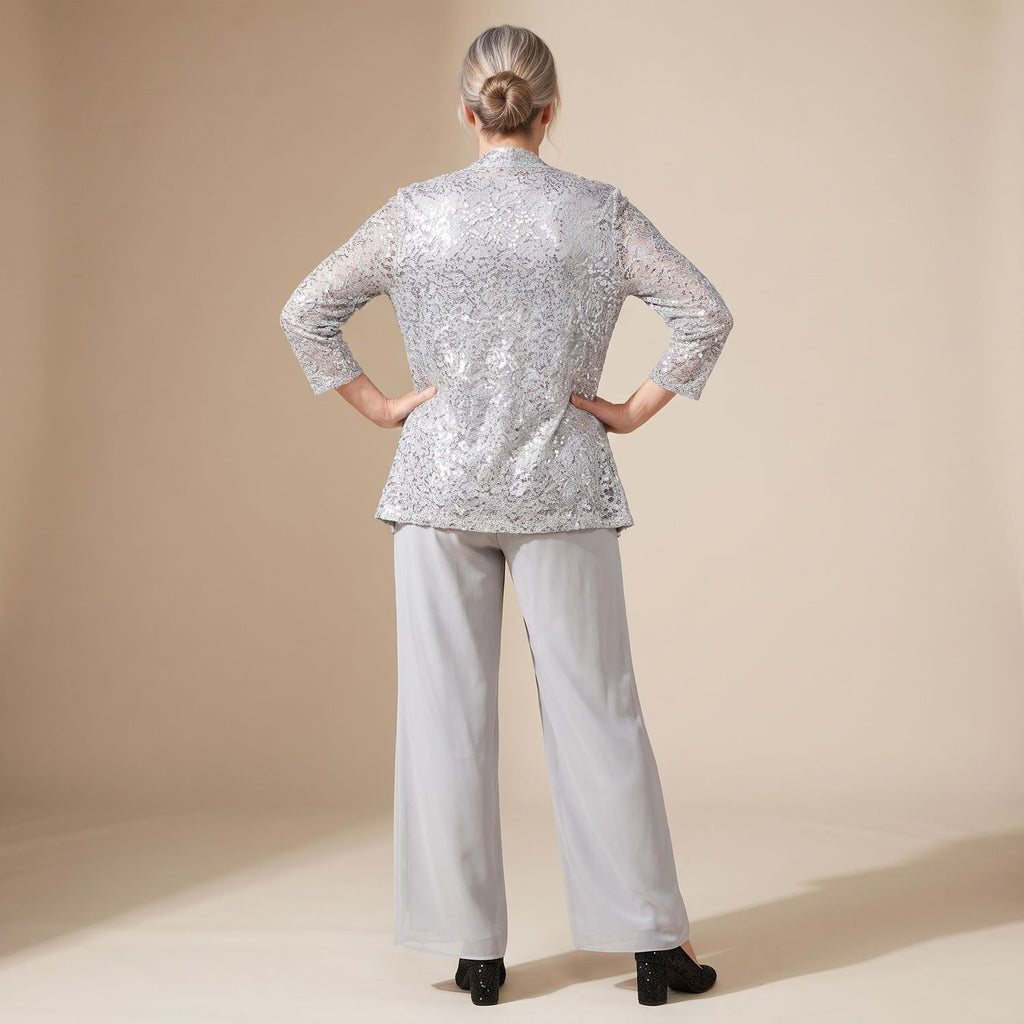 Women's Sequined Three-Piece Wide-Leg Pantsuit