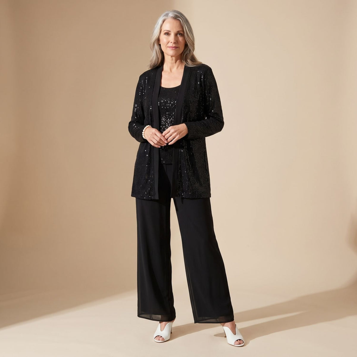 Women's Sequined Three-Piece Wide-Leg Pantsuit