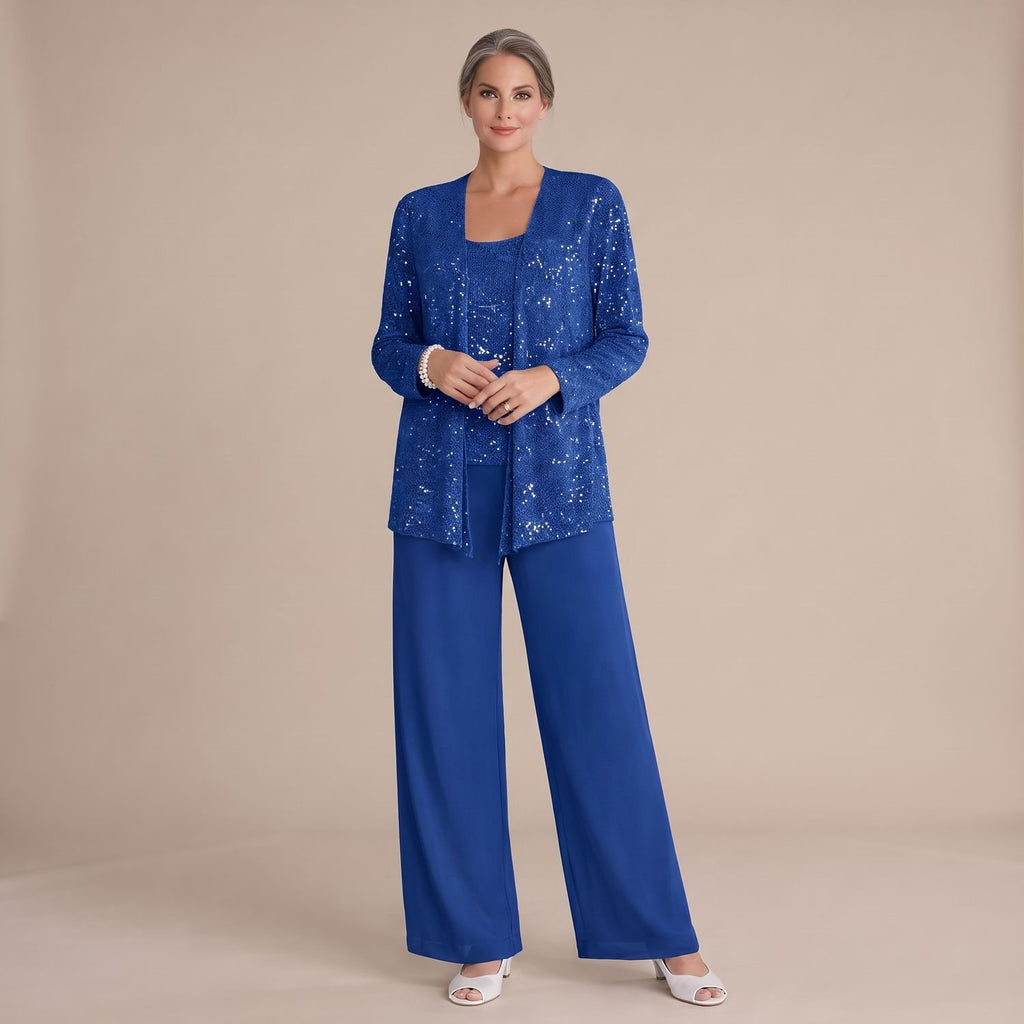 Women's Sequined Three-Piece Wide-Leg Pantsuit