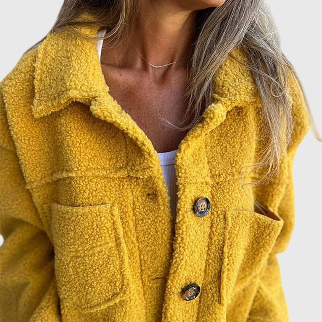 Women's Sherpa Button-Front Fleece Jacket Cozy Lapel Collar