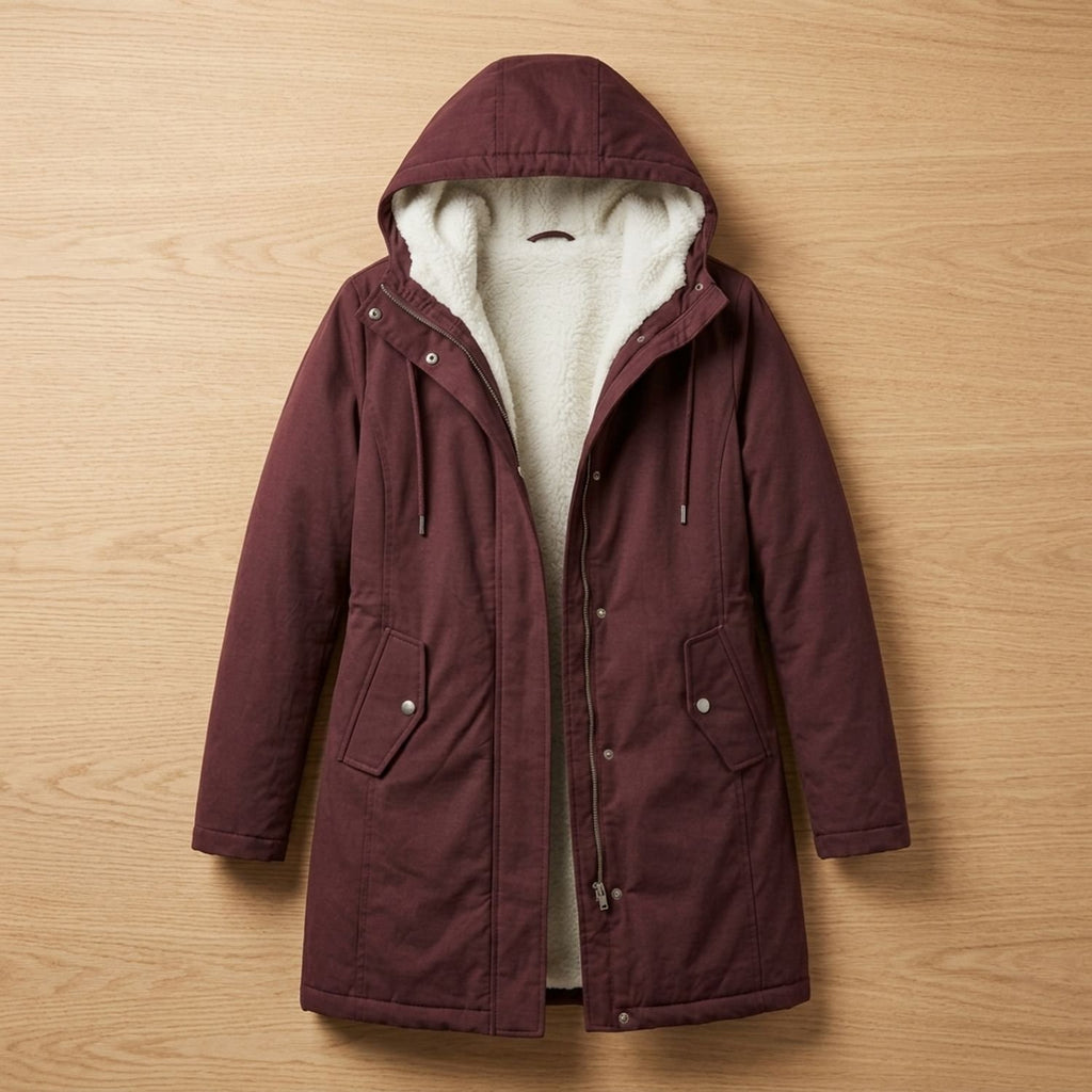 Women's Sherpa-Lined Hooded Insulated Winter Parka Coat - Berry Red