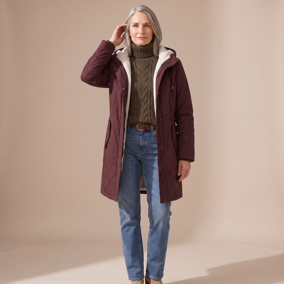 Women's Sherpa-Lined Hooded Insulated Winter Parka Coat