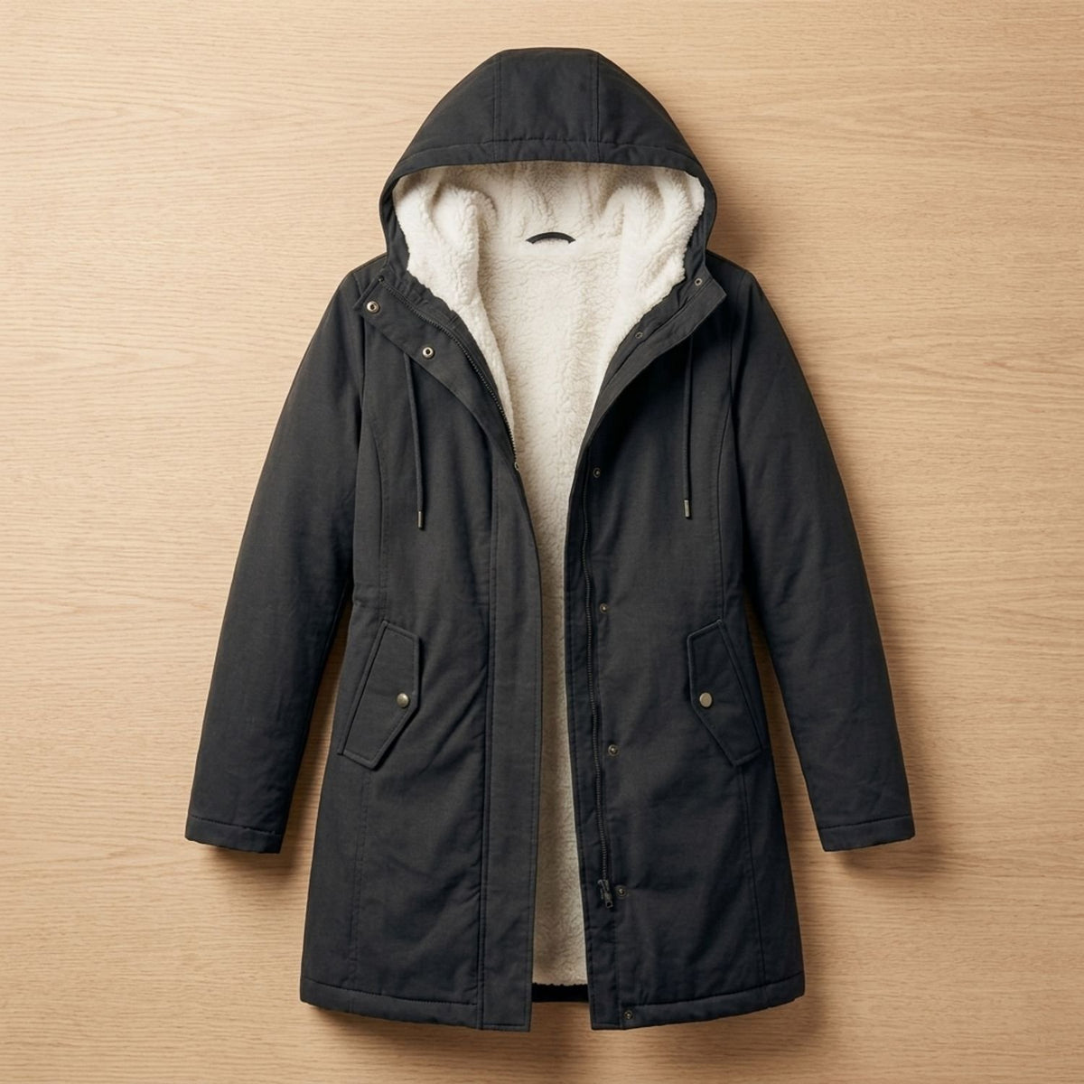 Women's Sherpa-Lined Hooded Insulated Winter Parka Coat - Black