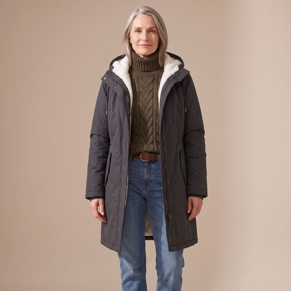 Women's Sherpa-Lined Hooded Insulated Winter Parka Coat