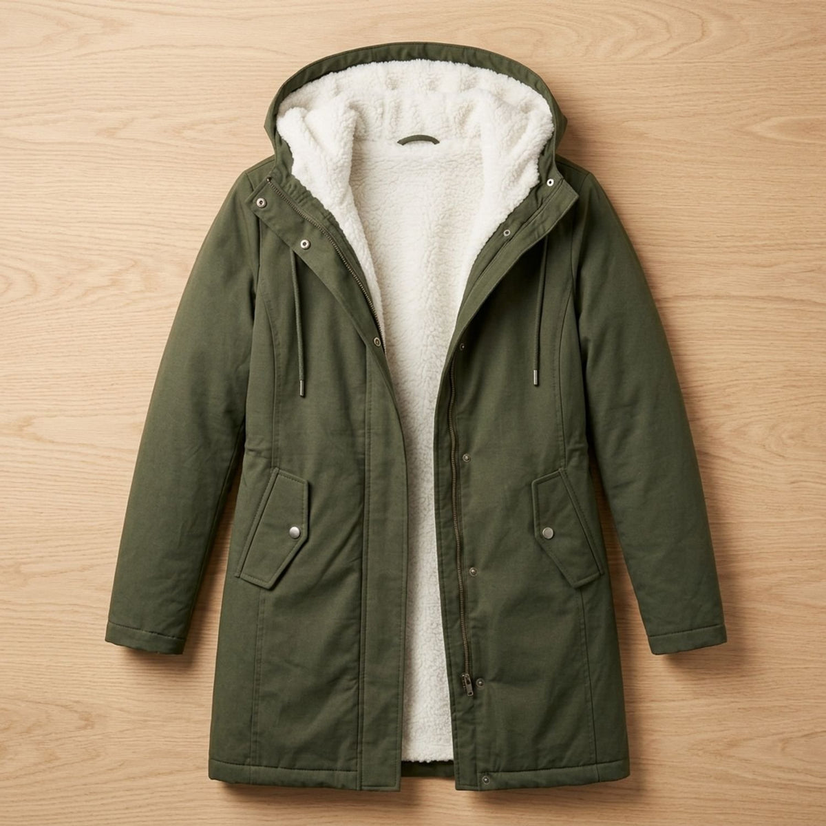 Women's Sherpa-Lined Hooded Insulated Winter Parka Coat - Forest Green