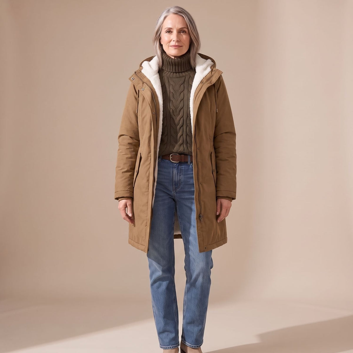 Women's Sherpa-Lined Hooded Insulated Winter Parka Coat