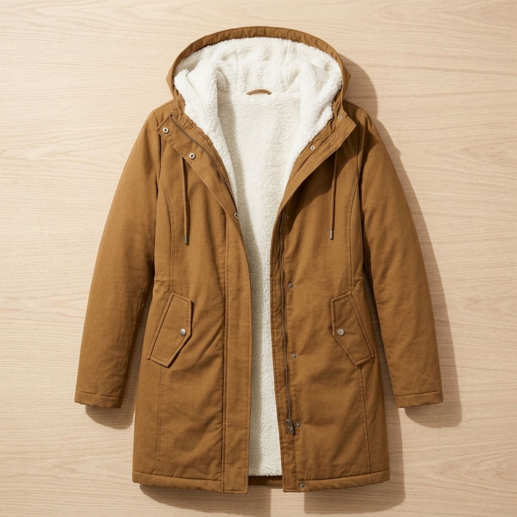 Women's Sherpa-Lined Hooded Insulated Winter Parka Coat - Khaki