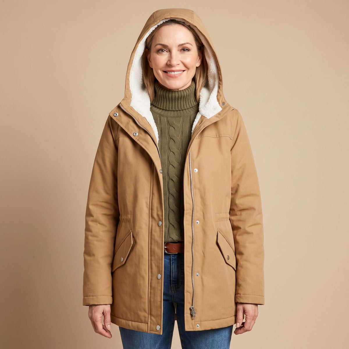 Women's Sherpa-Lined Hooded Insulated Winter Parka Coat