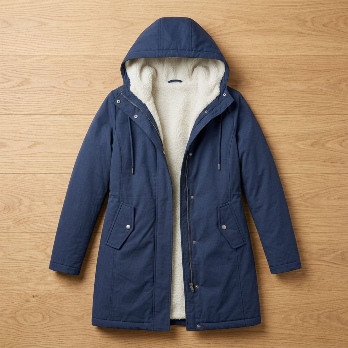 Women's Sherpa-Lined Hooded Insulated Winter Parka Coat - Midnight Navy
