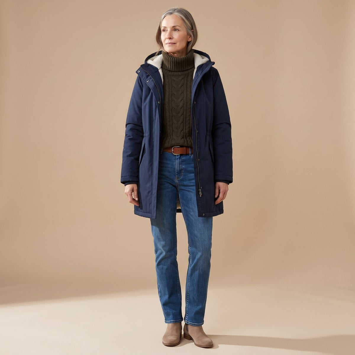 Women's Sherpa-Lined Hooded Insulated Winter Parka Coat