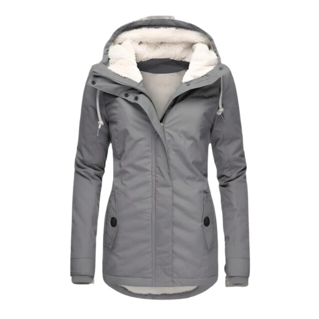 Women's Sherpa-Lined Hooded Waterproof Winter Parka Coat - Gray