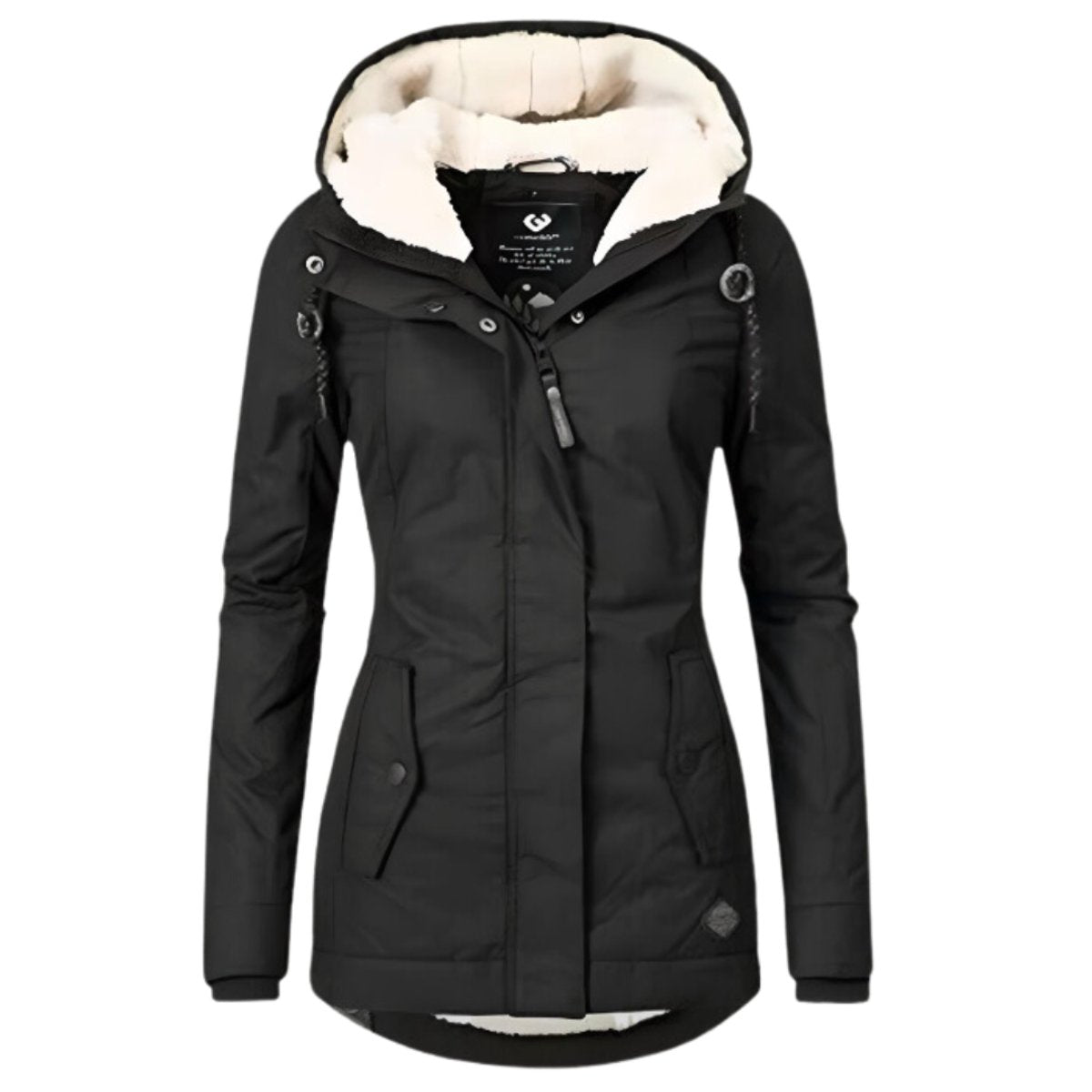 Women's Sherpa-Lined Hooded Waterproof Winter Parka Coat - Black