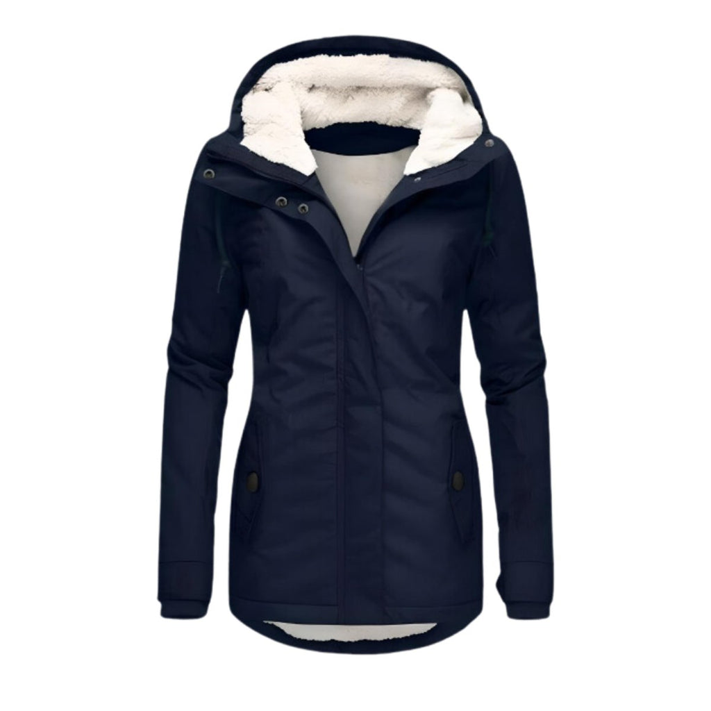 Women's Sherpa-Lined Hooded Waterproof Winter Parka Coat - Navy Blue