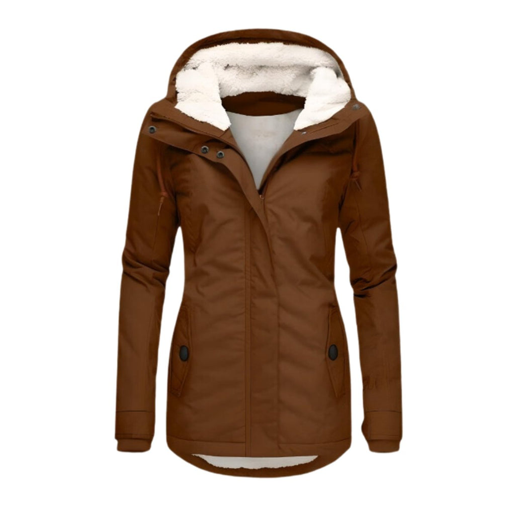 Women's Sherpa-Lined Hooded Waterproof Winter Parka Coat - Brown