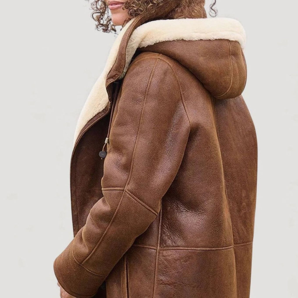 Women's Sherpa-Lined Suede-Look Toggle-Closure Winter Coat