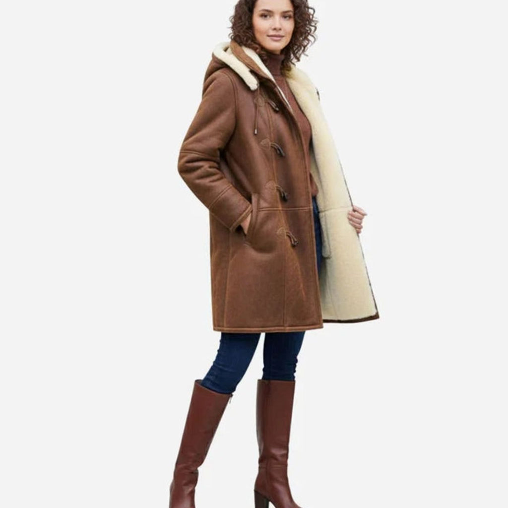 Women's Sherpa-Lined Suede-Look Toggle-Closure Winter Coat
