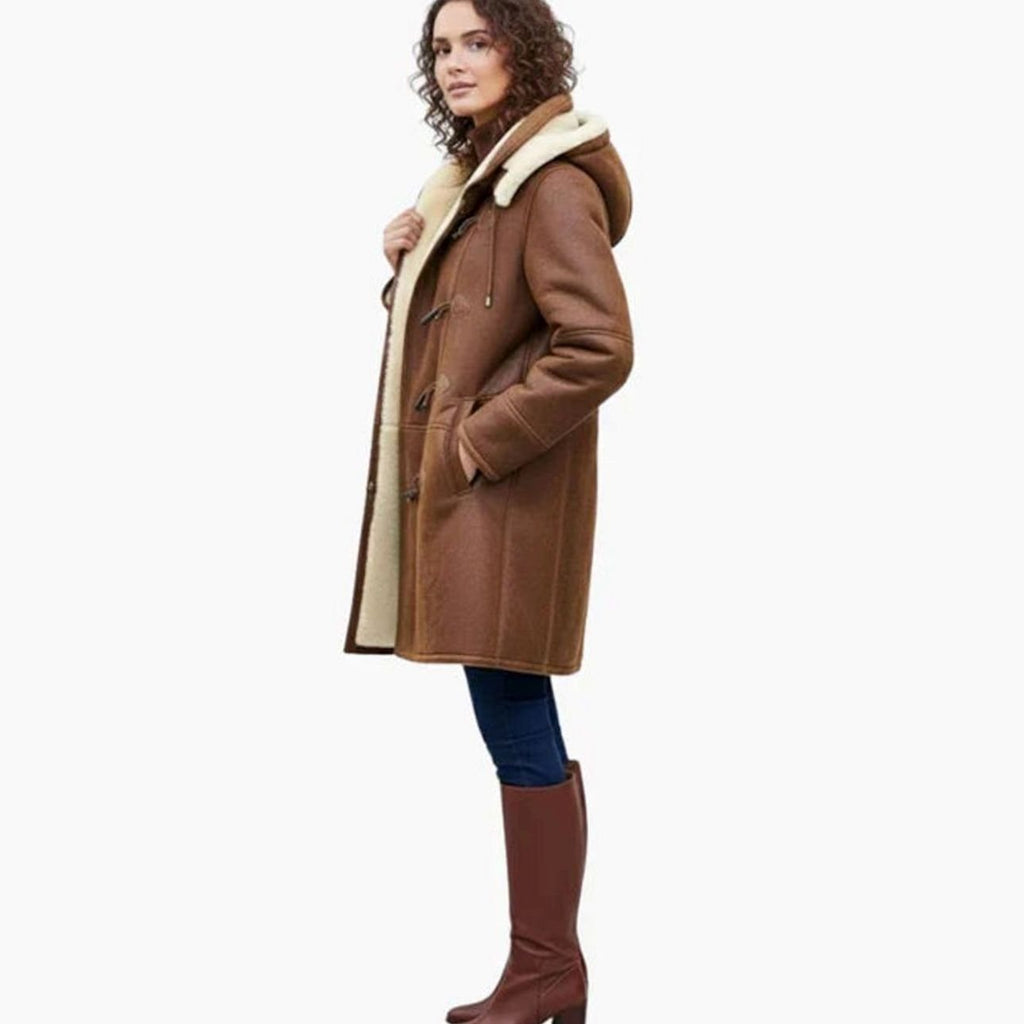 Women's Sherpa-Lined Suede-Look Toggle-Closure Winter Coat