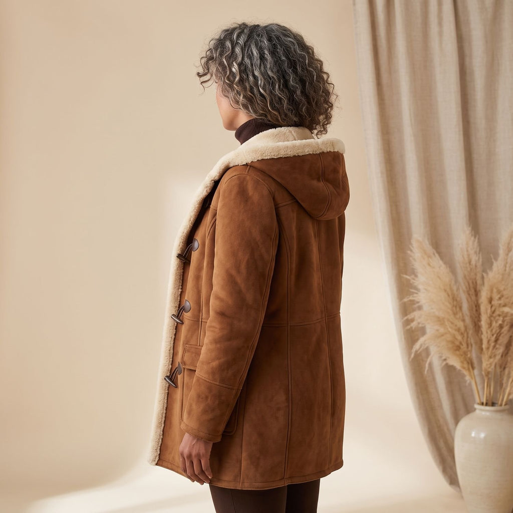 Women's Sherpa-Lined Suede Toggle-Button Winter Coat