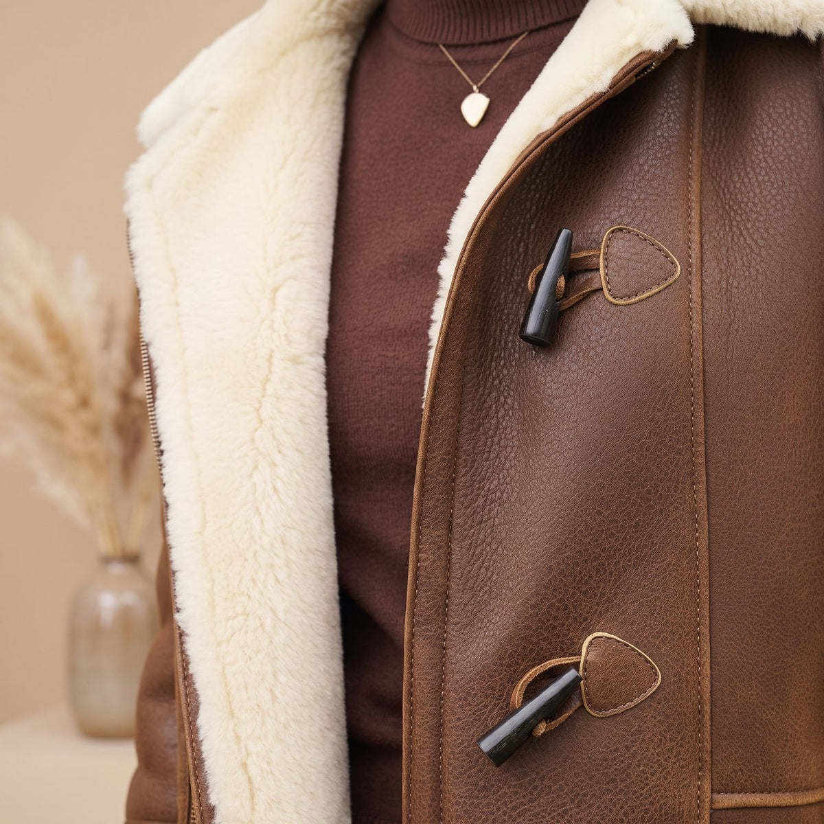 Women's Sherpa-Lined Suede Toggle-Button Winter Coat