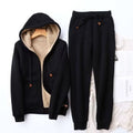Women's Sherpa-Lined Zip-Up Winter Hoodie Jogger Set - Black