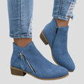 Women's Side-Zip Low Block Heel Suede Ankle Boots - Blue