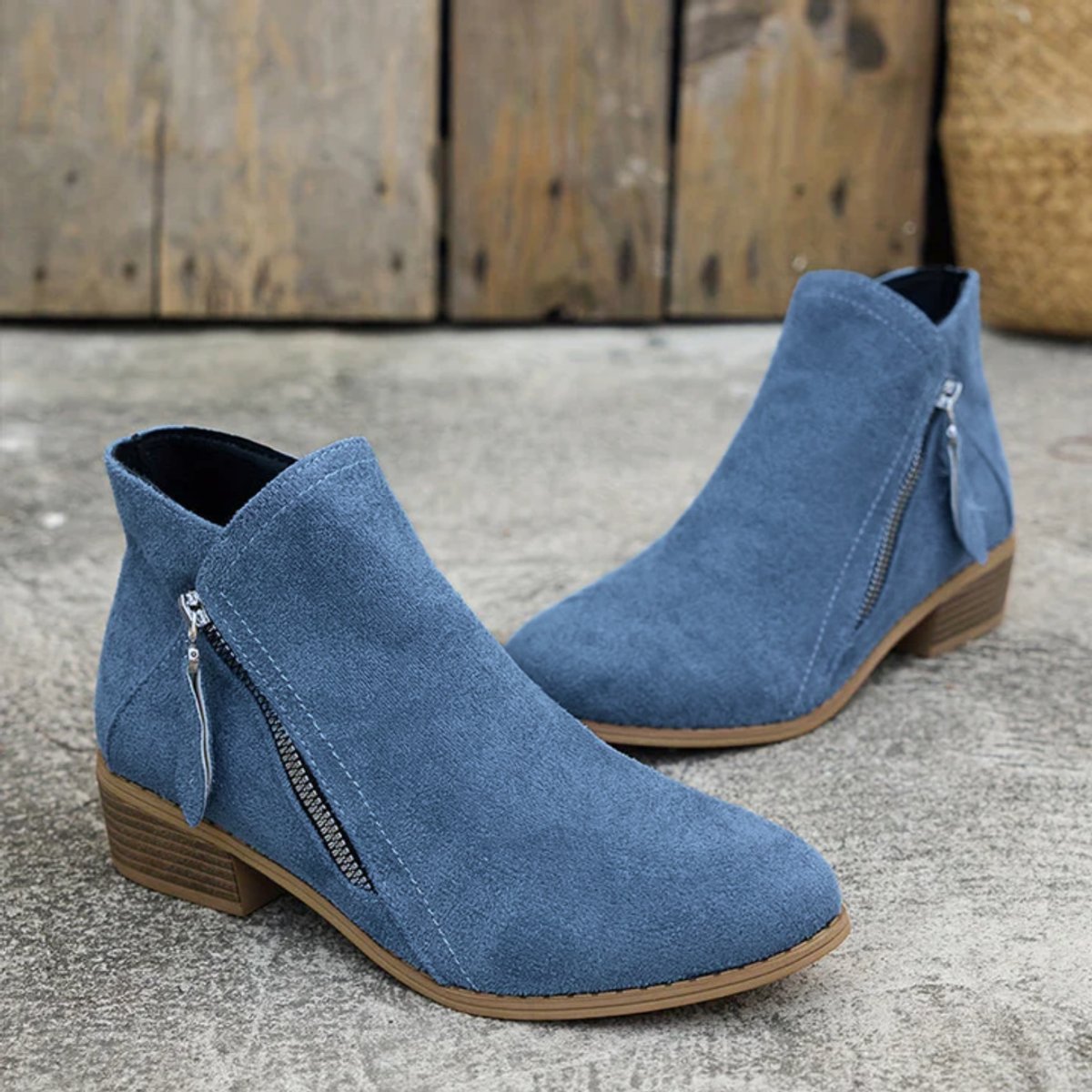 Women's Side-Zip Low Block Heel Suede Ankle Boots