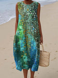 Women's Sleeveless Artistic Print Relaxed Midi Dress