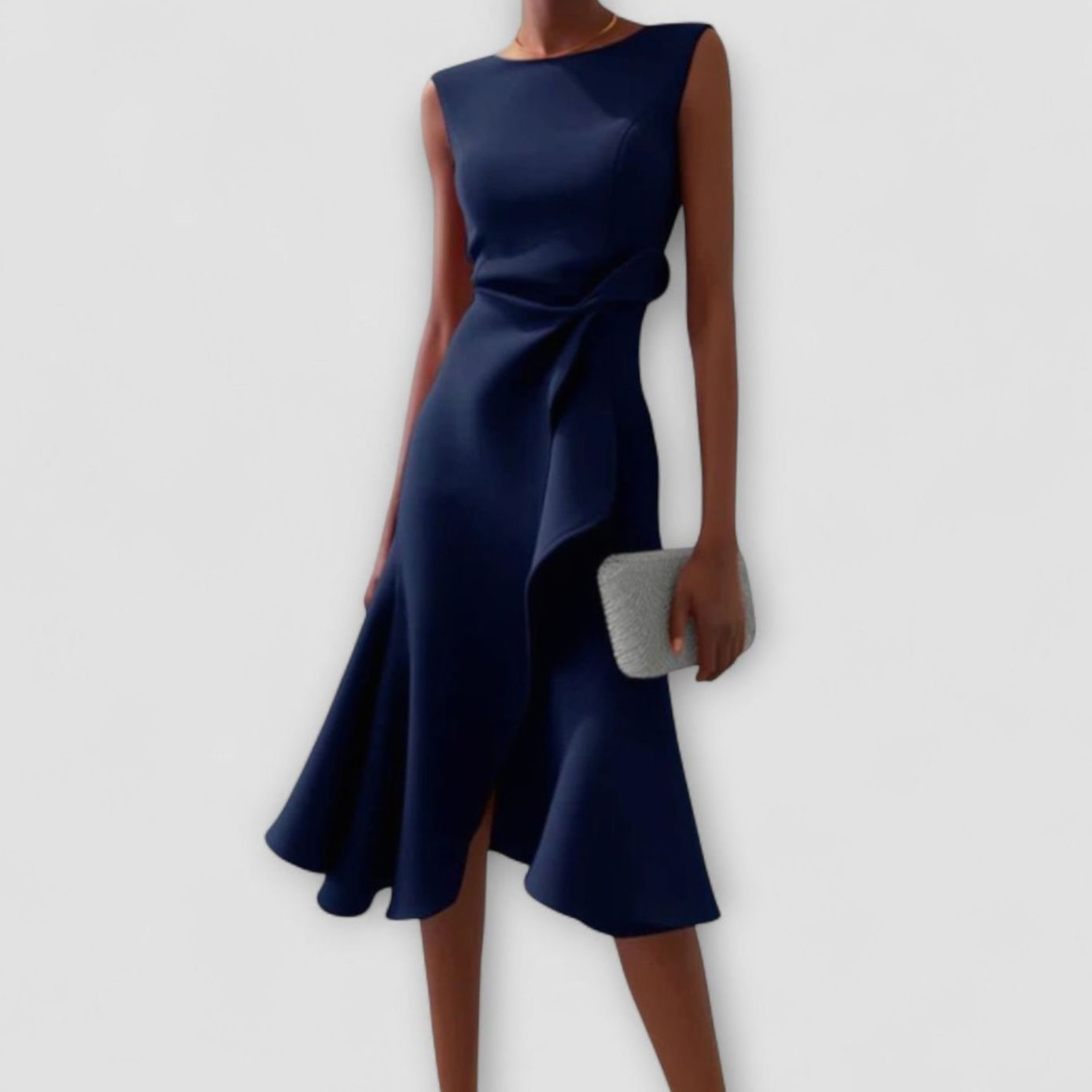 Women's Sleeveless Asymmetrical Flared Midi Dress - Navy Blue