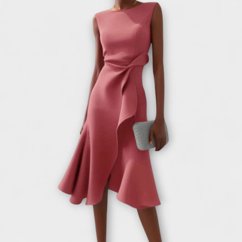Women's Sleeveless Asymmetrical Flared Midi Dress - Pink