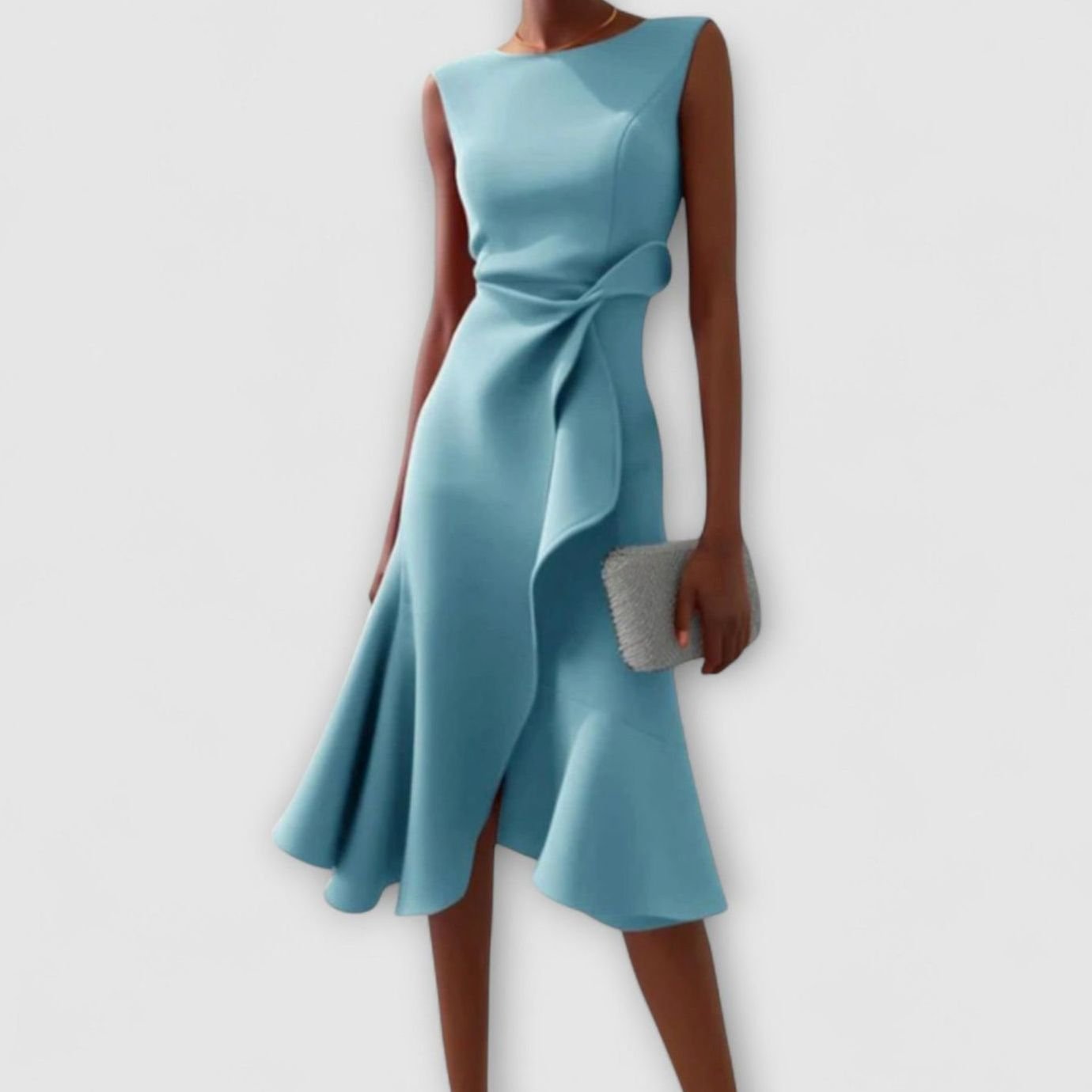Women's Sleeveless Asymmetrical Flared Midi Dress - Light Blue