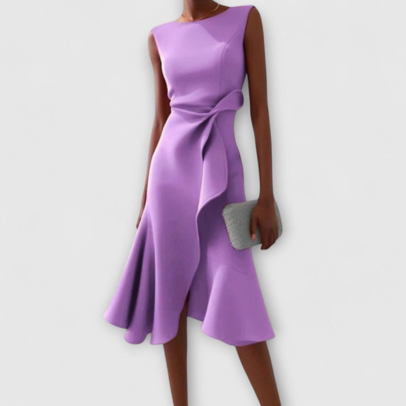 Women's Sleeveless Asymmetrical Flared Midi Dress - Purple